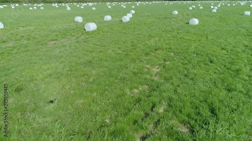 Drone  conducts  video shooting on agricultural fields where I harvest hay.