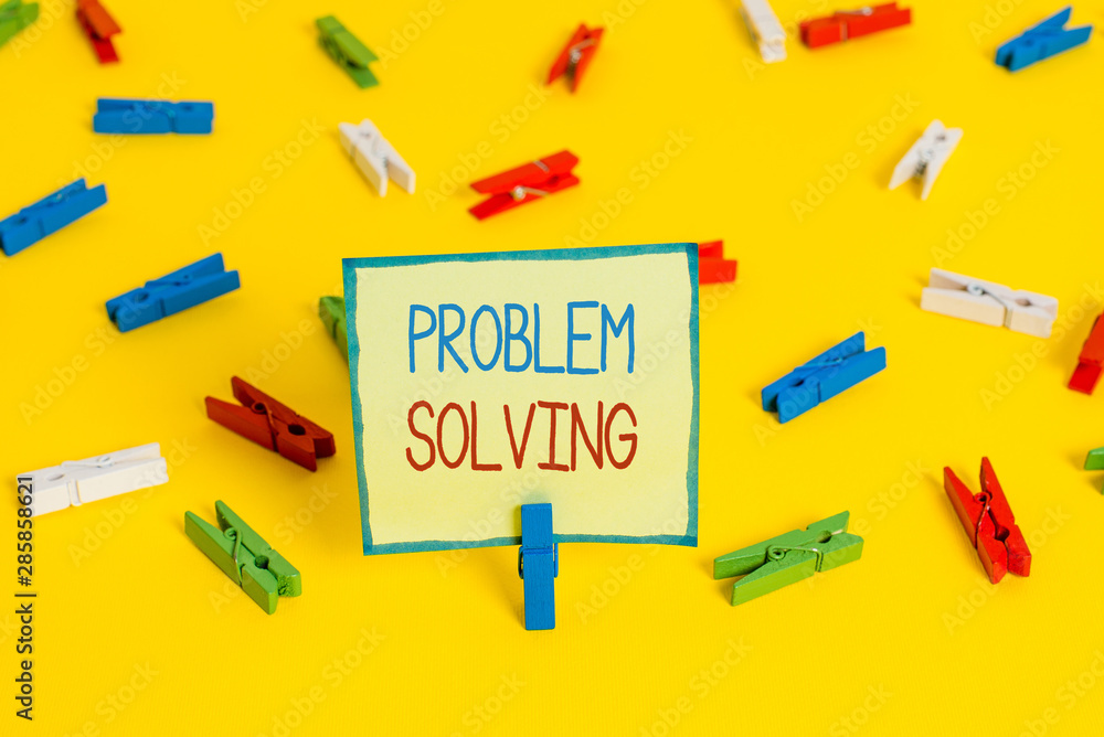 Text sign showing Problem Solving. Business photo text process of finding solutions to difficult or complex issues Colored clothespin papers empty reminder yellow floor background office Text sign showing Problem Solving. Business photo text process of finding solutions to difficult or complex issues Colored clothespin papers empty reminder yellow floor background office