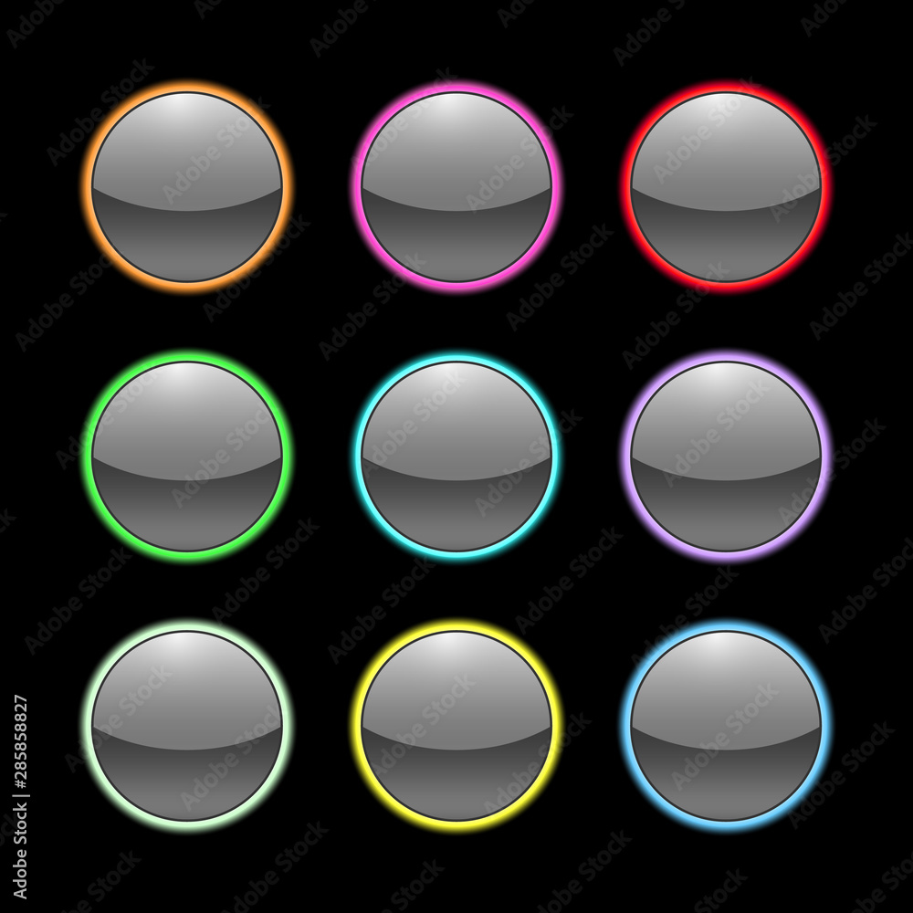 Set of transparent neon buttons on the back background Set of transparent neon buttons on the back background