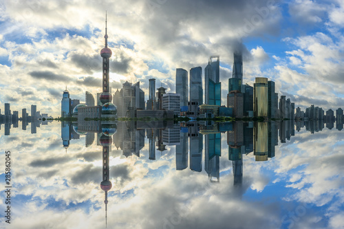Shanghai skyline and cloudy sky landscape China.