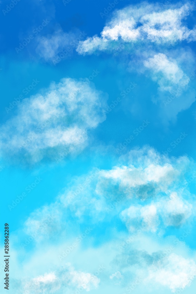 Painting bright blue sky with cloud background
