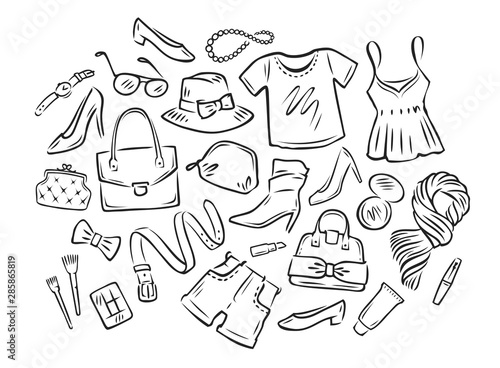 Women's clothing collection. Fashion sketch vector illustration