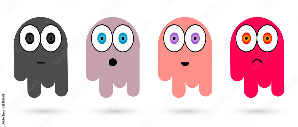 Set ghost emotions, characters design template, graphic avatar, app icons, vector illustration Set ghost emotions, characters design template, graphic avatar, app icons, vector illustration