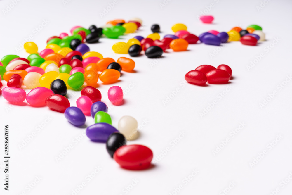 colorful jelly beans candies white background Top view colorful jelly beans candies white background Top view