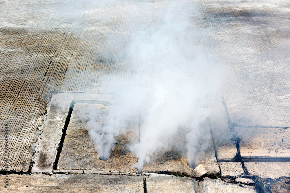 Pest control smoke come out from manhole