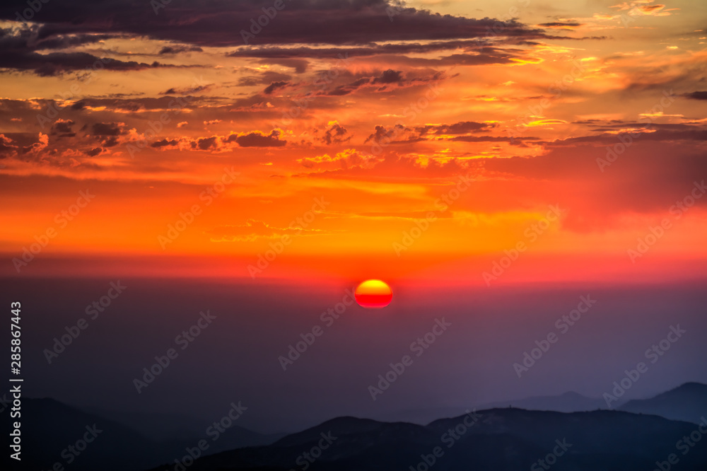Sunsets into Hazy Central Valley from Moro Rock - 1