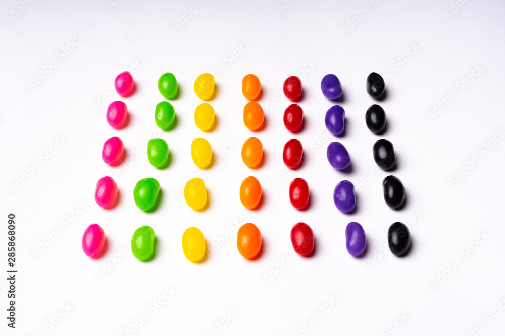 colorful jelly beans candies white background Top view colorful jelly beans candies white background Top view