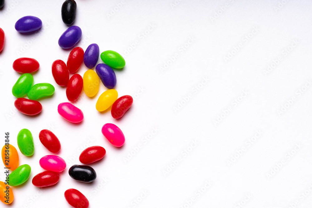 colorful jelly beans candies white background Top view colorful jelly beans candies white background Top view