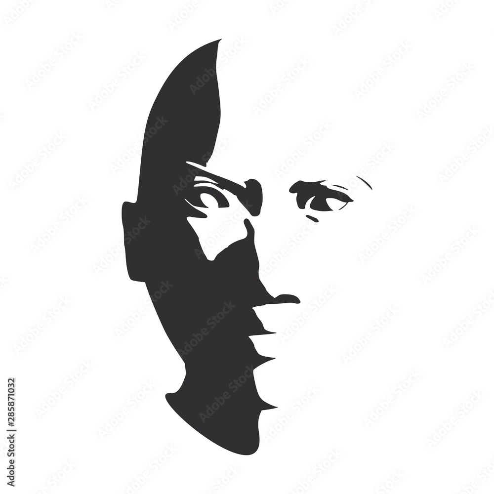Fototapeta premium Face front view. Elegant silhouette of a female head. Portrait of a happy smiled woman