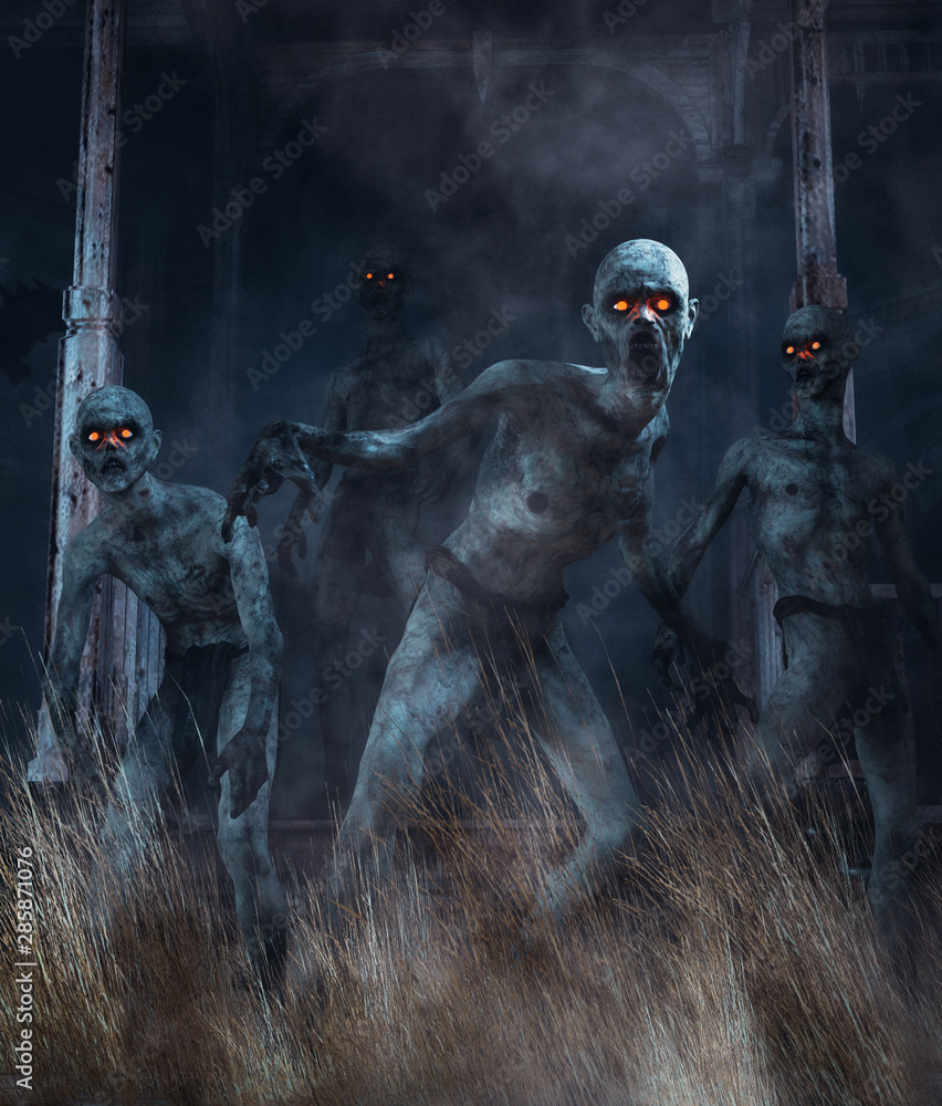 Fototapeta premium Zombies awaken,Undead from a long time land,3d illustration for book cover