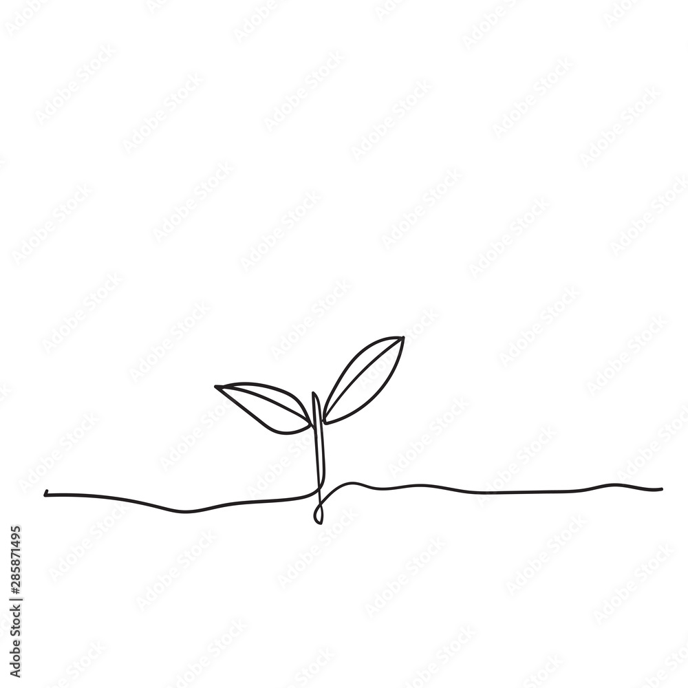 Single continuous line art growing sprout handdrawn doodle style - obrazy, fototapety, plakaty 