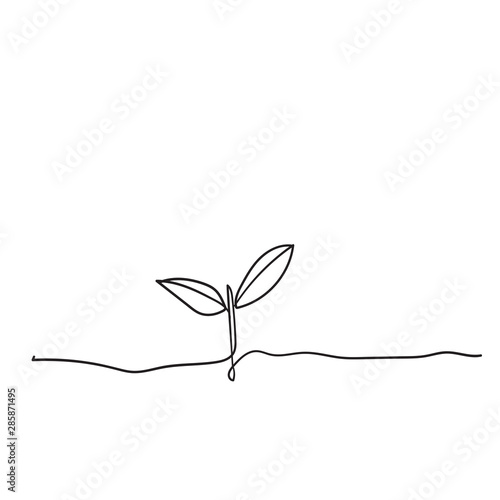Vászonkép Single continuous line art growing sprout handdrawn doodle style