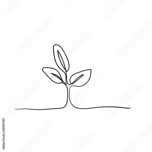 Single continuous line art growing sprout handdrawn doodle style