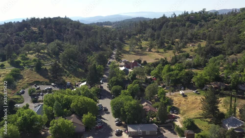 Julian,California, San Diego County. Drone Panning over american Small village in the mountain countryside. Julian,California, San Diego County. Drone Panning over american Small village in the mountain countryside.