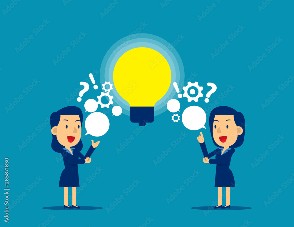People exchanging question and ideas. Concept communication vector illustration, Kid business, Business cute cartoon character People exchanging question and ideas. Concept communication vector illustration, Kid business, Business cute cartoon character