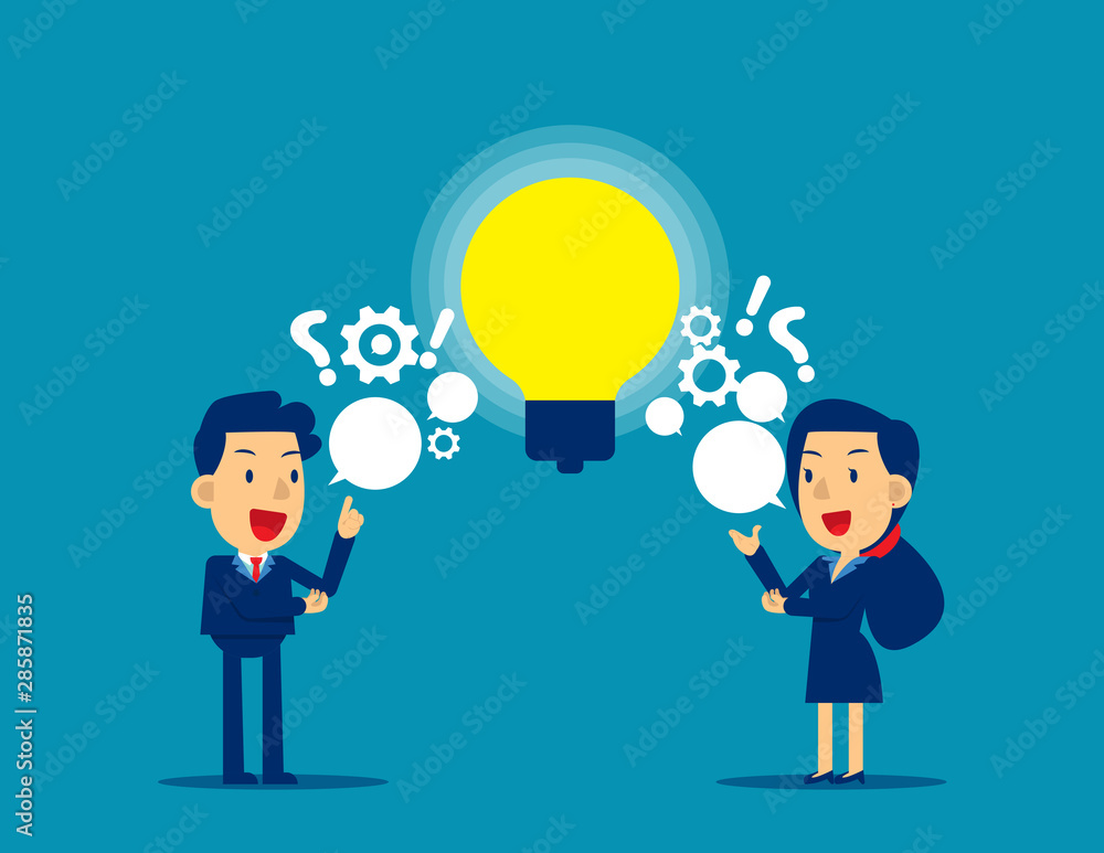 People exchanging question and ideas. Concept communication vector illustration, Kid business, Business cute cartoon character People exchanging question and ideas. Concept communication vector illustration, Kid business, Business cute cartoon character