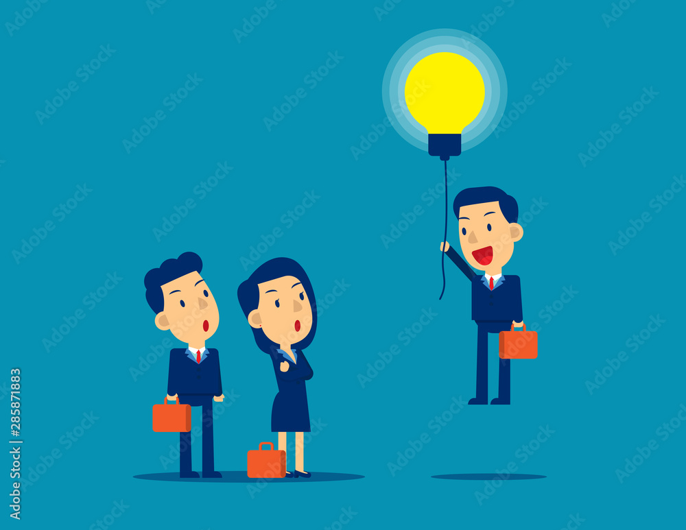 Flying out from the crowd by light bulb of ideas. Concept kid business successful vector illustration, Business idea, Advancement, Flying out from the crowd by light bulb of ideas. Concept kid business successful vector illustration, Business idea, Advancement,