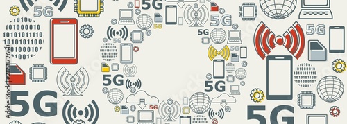 Mobile gadgets technology relative vector image. Circle frame with technology thin line icons. 5G Network Symbol.