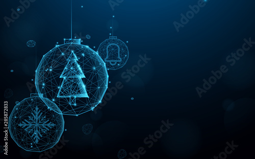 Set Christmas balls from lines, triangles and particle style design. Illustration vector