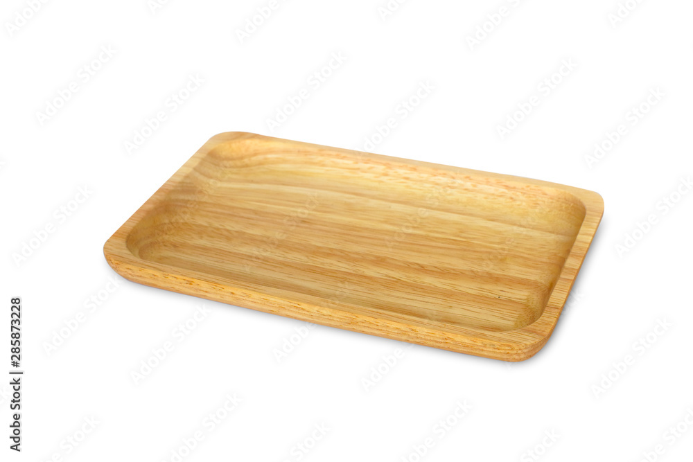 Square wood dish isolate on white background