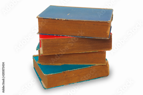 a stack of Old book isolate on white background photo