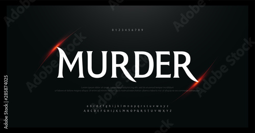 Horror, scary movie alphabet font. Typography  halloween murder for logo fonts and number set. vector illustration