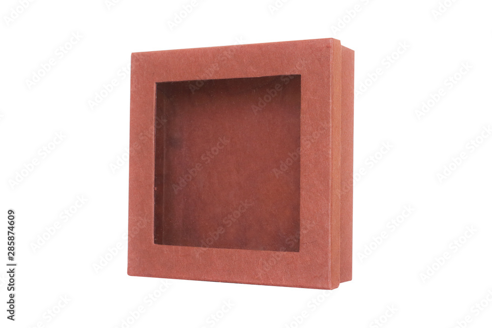 Brown paper box with transparent window isolate on white background Brown paper box with transparent window isolate on white background