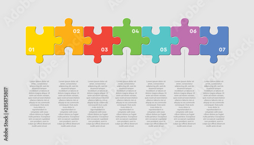 Seven pieces jigsaw puzzle square line infographic