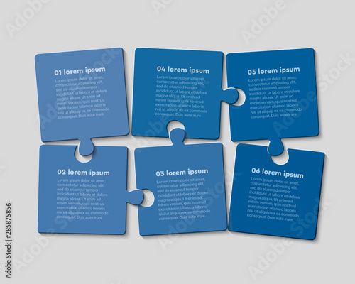 Six jigsaw puzzle template process with text space
