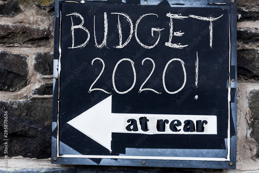 Fototapeta Word writing text Budget 2020. Business photo showcasing estimate of income and expenditure for next or current year Advertisement concept with empty copy space on the road sign