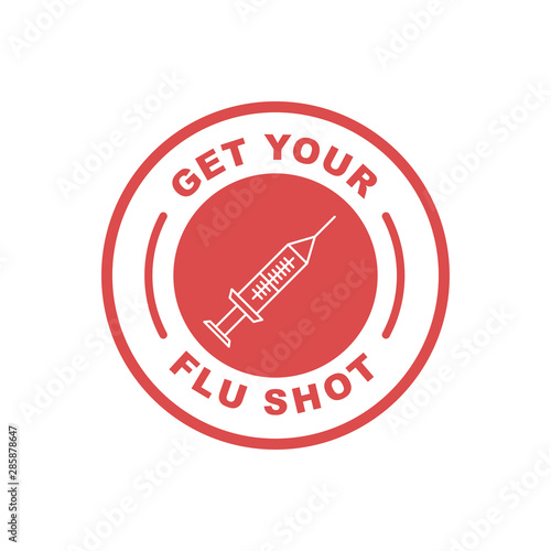 Text: Get your flu shot. With an injection, Flat style. 