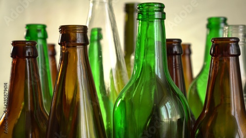 Empty used bottles and jars. Household waste. Glass products can be easily recycled and repurposed