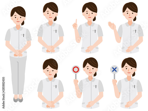 看護師 制服女性イラスト 線なし セット