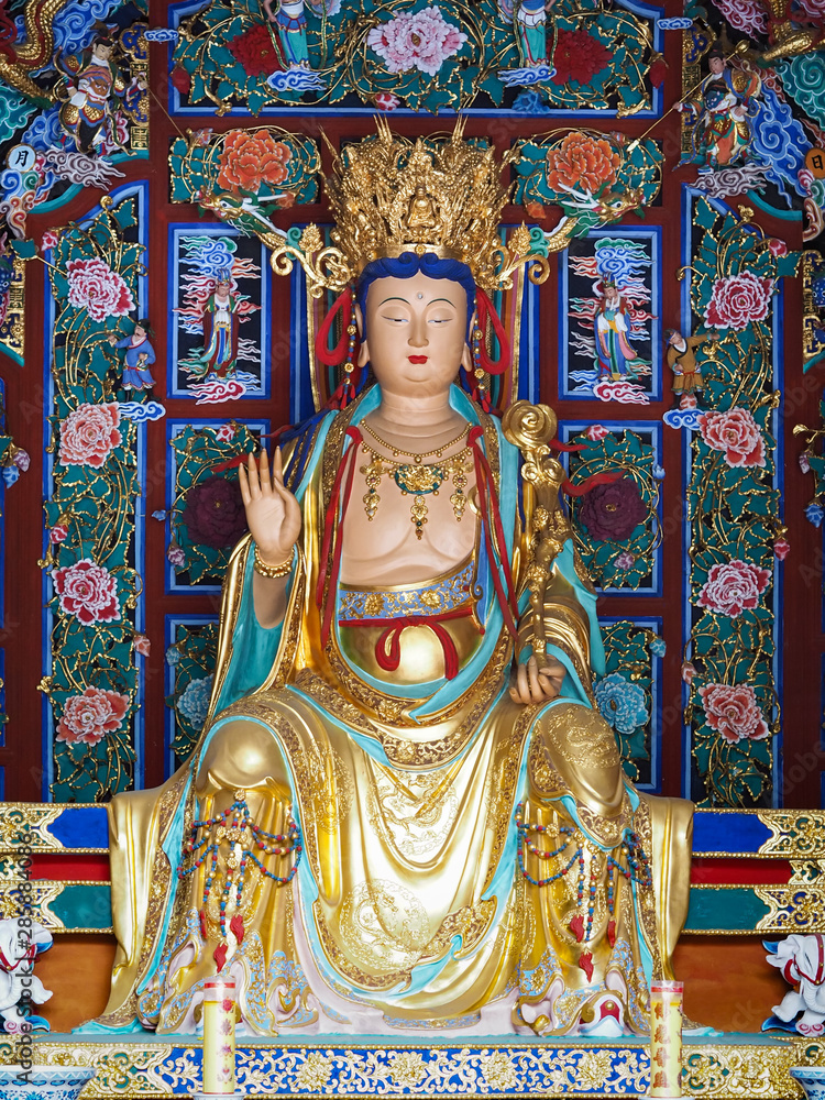 Closeup Shot of Guanyin / Guan Yin  Buddhist Bodhisattva Statue in A Monastery of Kunming City, Yunnan Province, China.