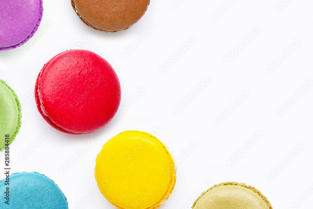 Colorful macarons isolated on white