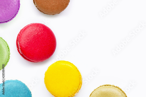 Colorful macarons isolated on white