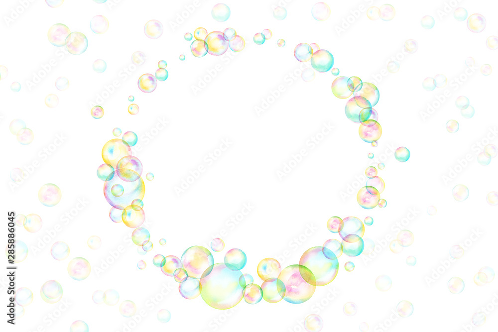 虹色に輝くシャボン玉の丸型ルフレーム 水彩イラスト Stock イラスト Adobe Stock