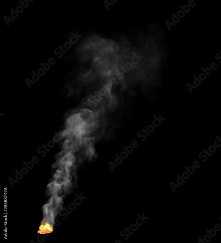 dense burning campfire place with white smoke isolated on black, creative fire 3D illustration