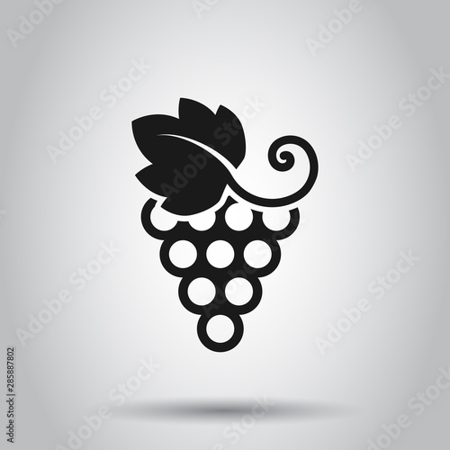 Grape fruits sign icon in flat style. Grapevine vector illustration on isolated background. Wine grapes business concept.