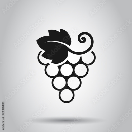 Grape fruits sign icon in flat style. Grapevine vector illustration on isolated background. Wine grapes business concept.