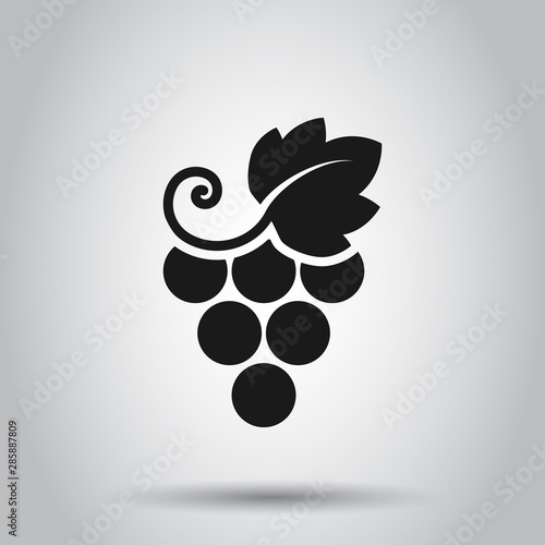 Grape fruits sign icon in flat style. Grapevine vector illustration on isolated background. Wine grapes business concept.