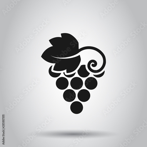 Grape fruits sign icon in flat style. Grapevine vector illustration on isolated background. Wine grapes business concept.