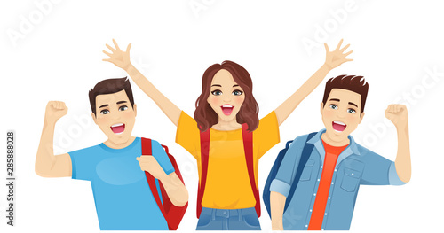Surprised excited young people team isolated vector illustration