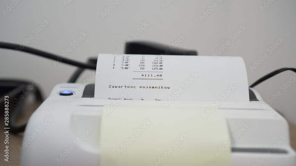 Thermal printer printing results of counting coins by automatic coin counter.