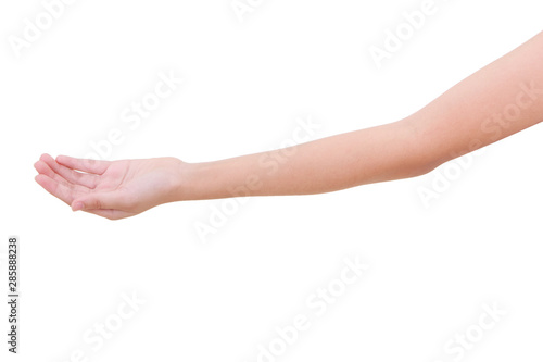 Girl hand gestures isolated over the white background.