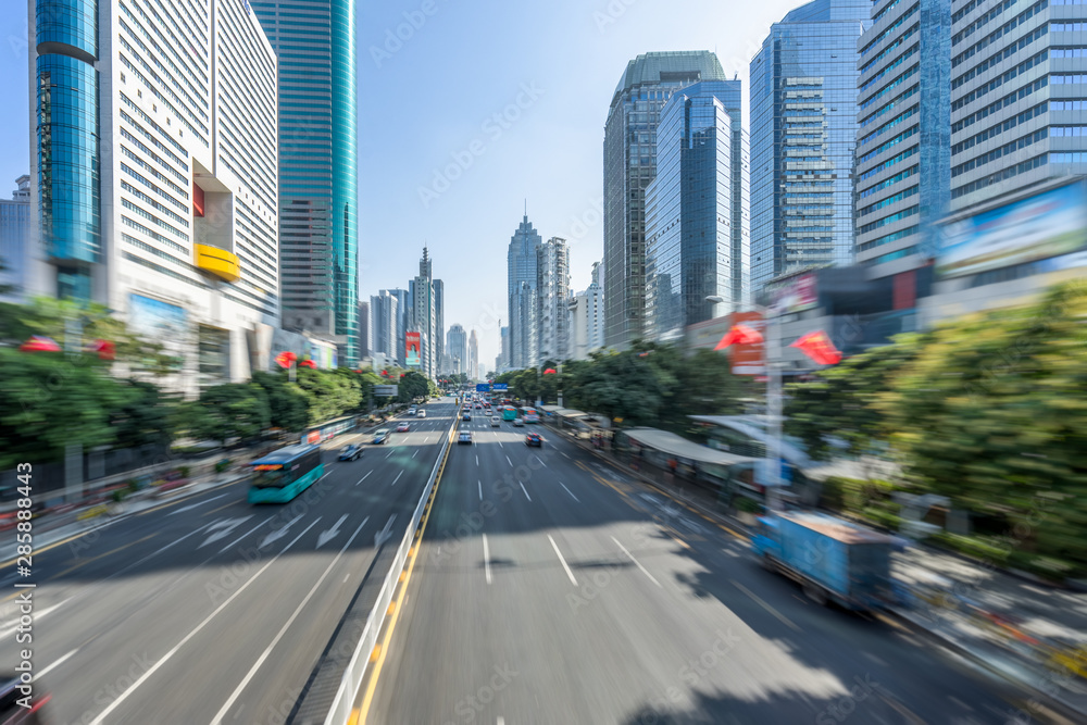 City road with moving car, Shenzhen, china