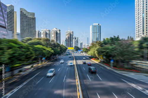 City road with moving car, Shenzhen, china