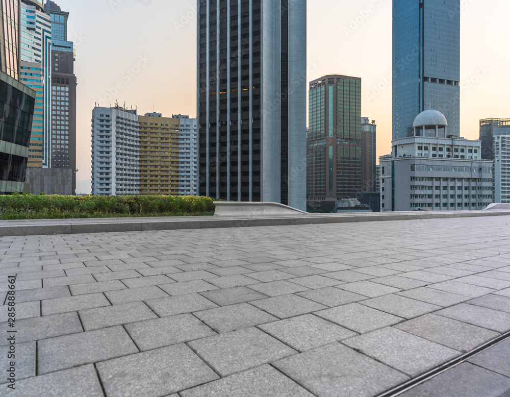 cityscape and skyline of Shenzhen in blue sky from empty floor. cityscape and skyline of Shenzhen in blue sky from empty floor.