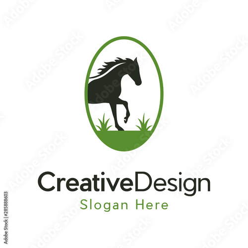 Horses Landscaping Farm Creative Icon Logo, Animals farm logo vector stock illustration, Simple Horse Farm Stable Logo Design Template