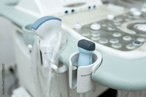 Medical equipment background, close up ultrasound device